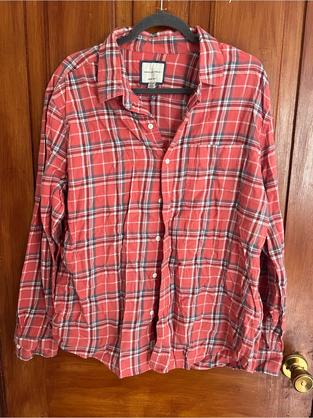 American Eagle Outfitters Red Plaid Button-Down Shirt